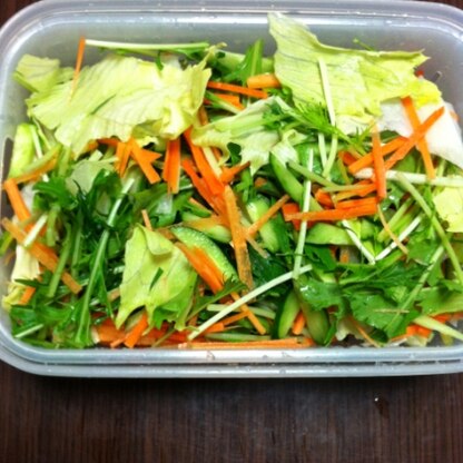 冷蔵庫の中にあった材料で作りました。
今日は暑いから、さっぱりしたサラダで野菜をたくさん食べます(^○^)